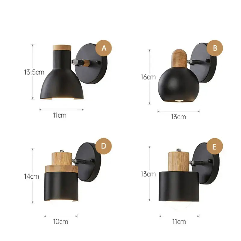 Modern black & wood adjustable led wall sconce bedroom light