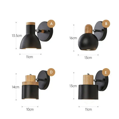 Modern black & wood adjustable led wall sconce bedroom light