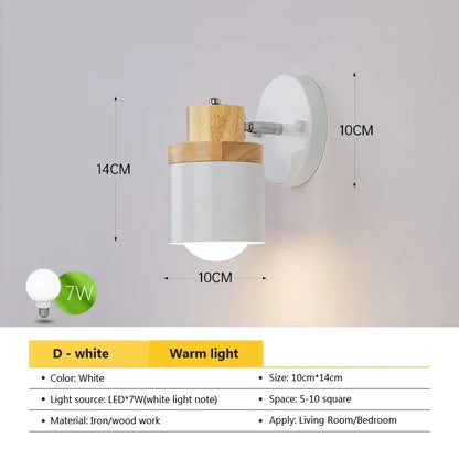 Modern black & wood adjustable led wall sconce bedroom light
