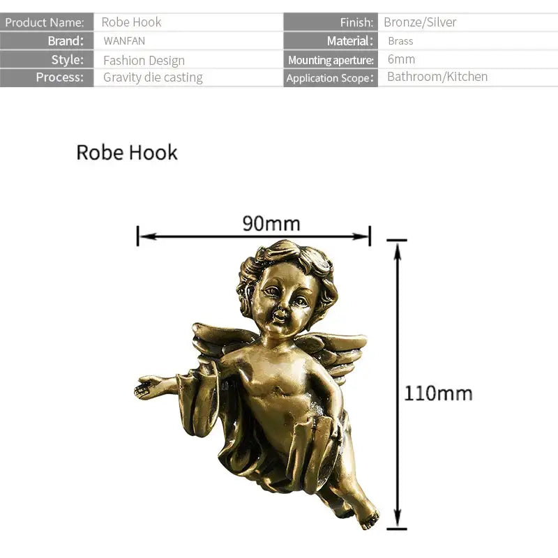 Vintage golden angel brass towel hook bathroom wall decor