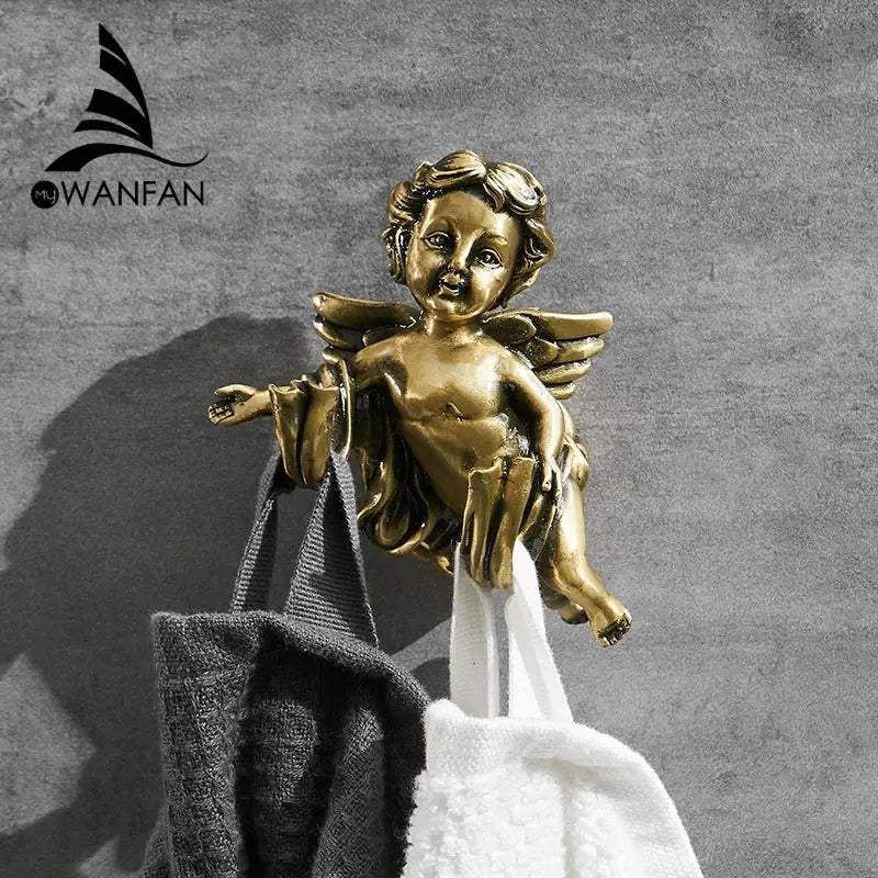 Vintage golden angel brass towel hook bathroom wall decor