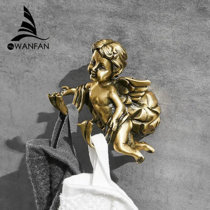 Vintage golden angel brass towel hook bathroom wall decor
