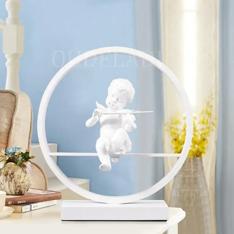 White angel doll bird table lamp for bedroom led ring light