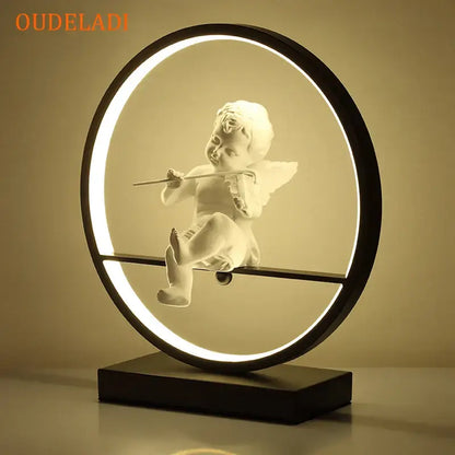 White angel doll bird table lamp for bedroom led ring light
