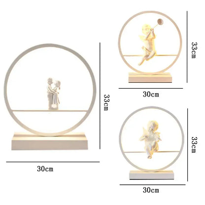 White angel doll bird table lamp for bedroom led ring light