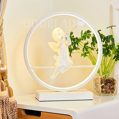 White angel doll bird table lamp for bedroom led ring light