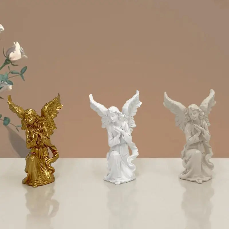 White and gold resin angel figurine living room collectible statue