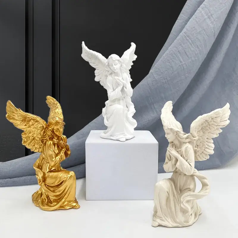 White and gold resin angel figurine living room collectible statue