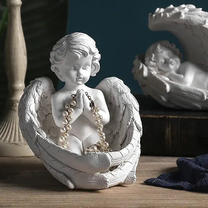 Modern white angel girl resin figurine bedroom decor detail wings