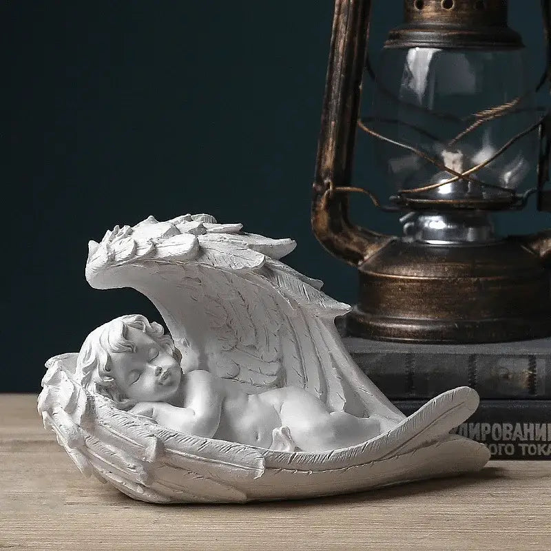 Modern white angel girl resin figurine bedroom decor detail wings