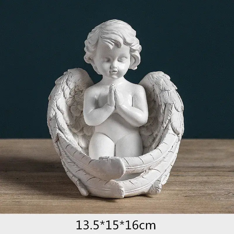 Modern white angel girl resin figurine bedroom decor detail wings