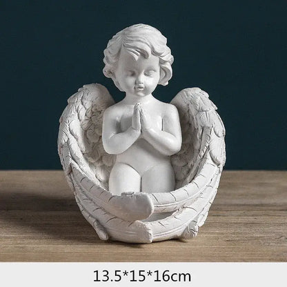 Modern white angel girl resin figurine bedroom decor detail wings