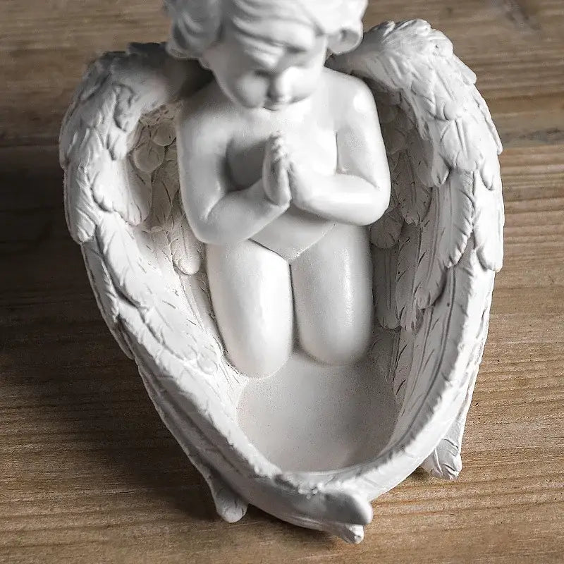 Modern white angel girl resin figurine bedroom decor detail wings