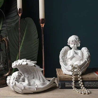 Modern white angel girl resin figurine bedroom decor detail wings