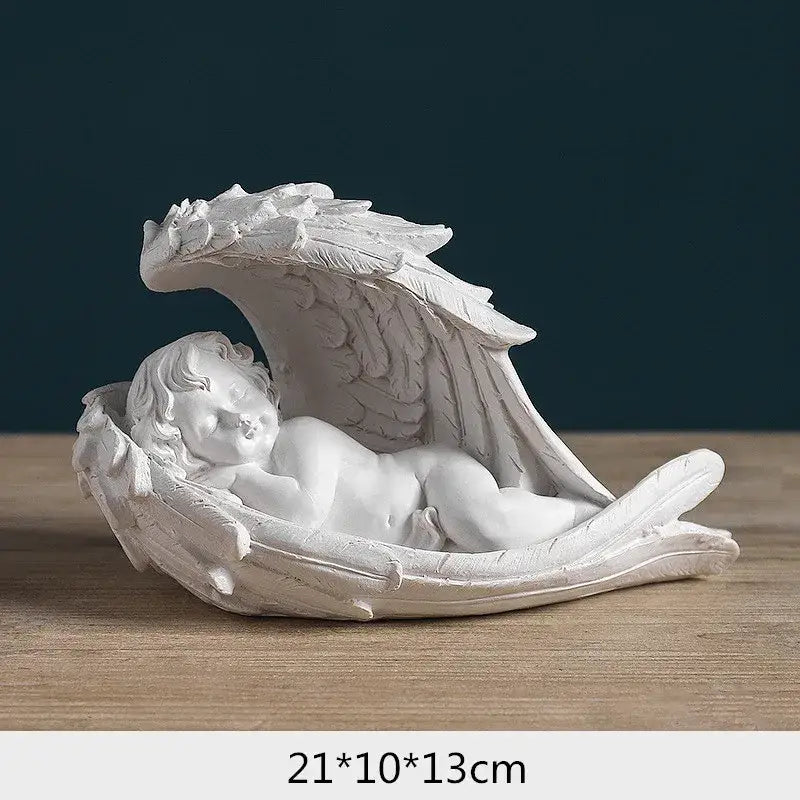 Modern white angel girl resin figurine bedroom decor detail wings