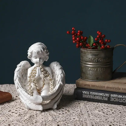 Modern white angel girl resin figurine bedroom decor detail wings