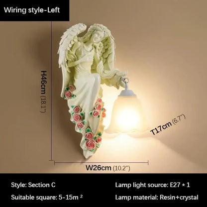 Golden angel resin sconce indoor wall light with crystal for bedroom