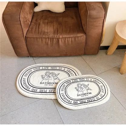 Cream angel print shaggy bath rug bathroom just relax mat