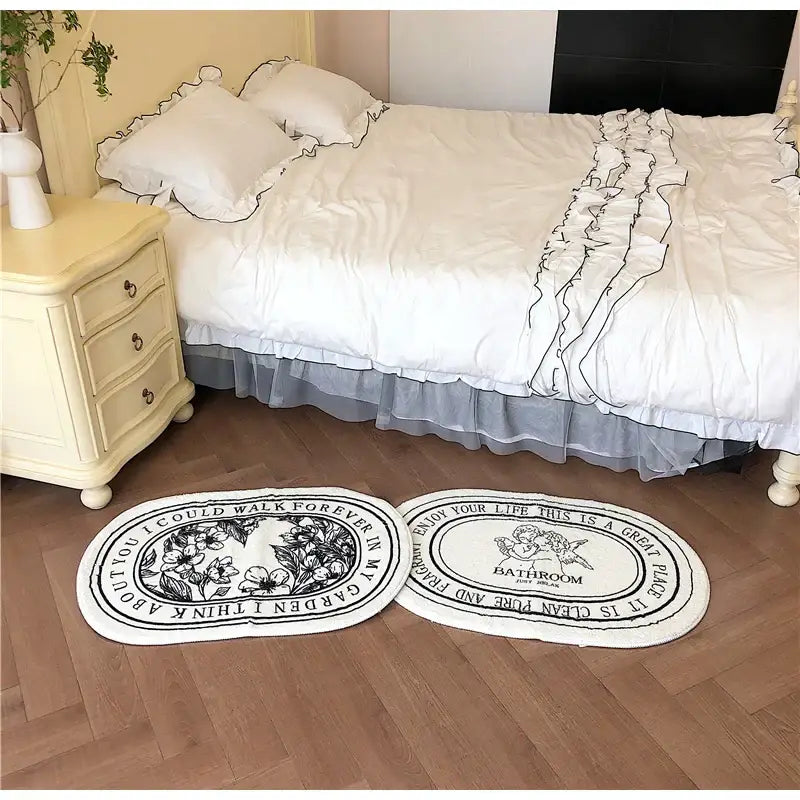 Cream angel print shaggy bath rug bathroom just relax mat