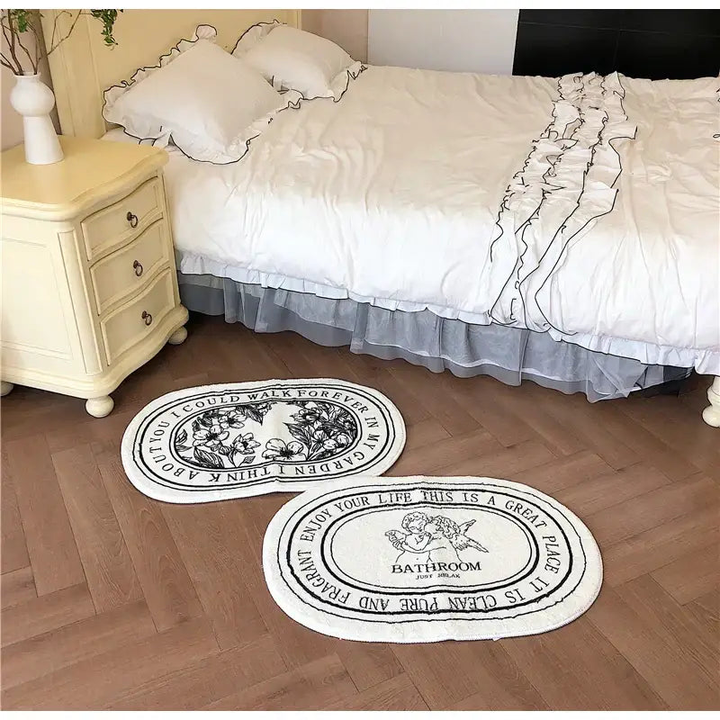Cream angel print shaggy bath rug bathroom just relax mat