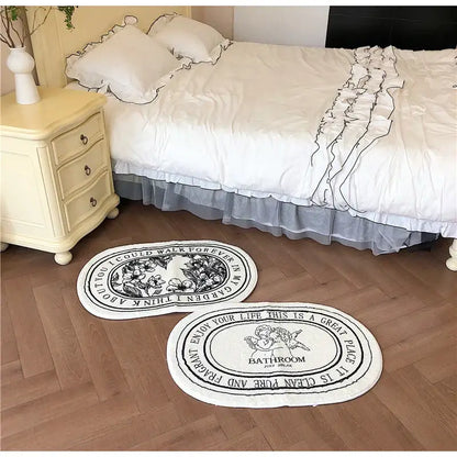 Cream angel print shaggy bath rug bathroom just relax mat