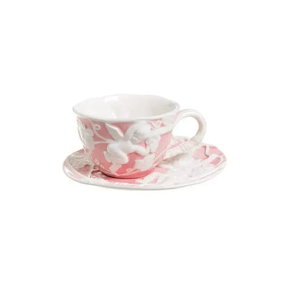 Angel relief ceramic tableware set white floral coffee cups dining room