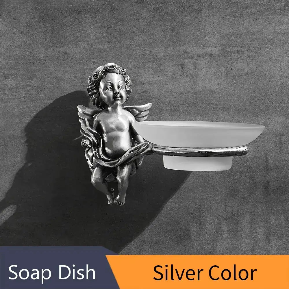 Angel style gold soap dish with frosted tray for bathroom