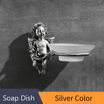 Angel style gold soap dish with frosted tray for bathroom