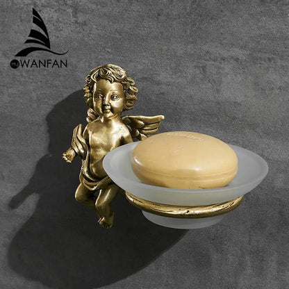Angel style gold soap dish with frosted tray for bathroom