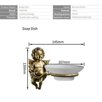 Angel style gold soap dish with frosted tray for bathroom