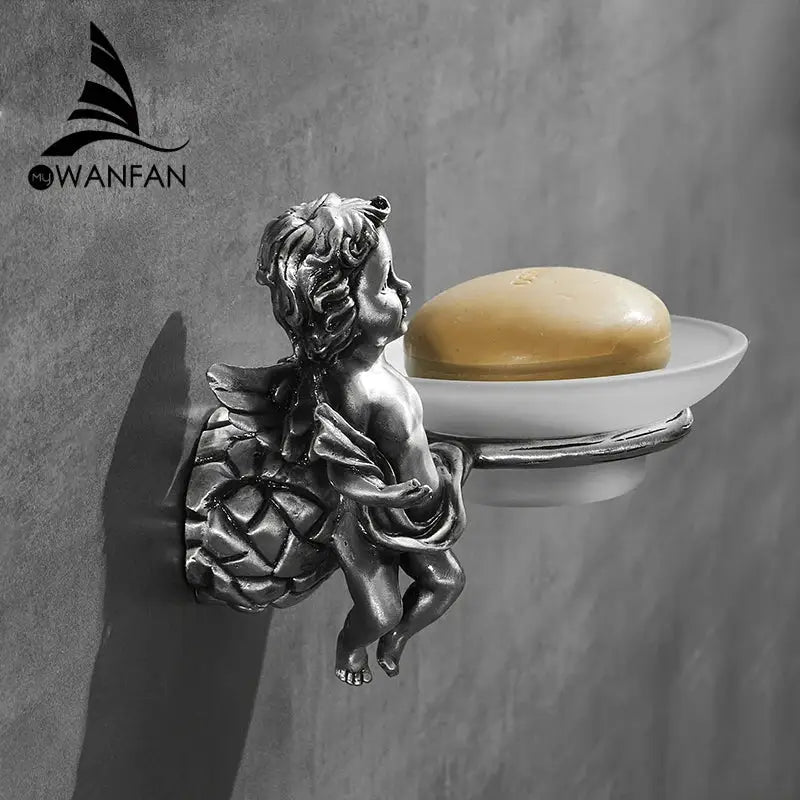 Angel style gold soap dish with frosted tray for bathroom