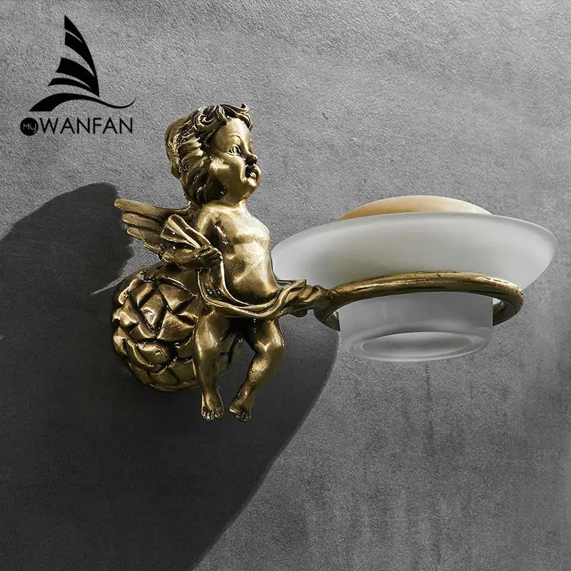 Angel style gold soap dish with frosted tray for bathroom
