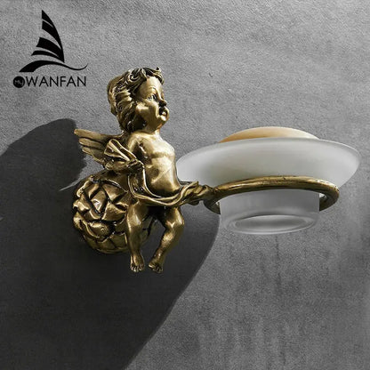 Angel style gold soap dish with frosted tray for bathroom