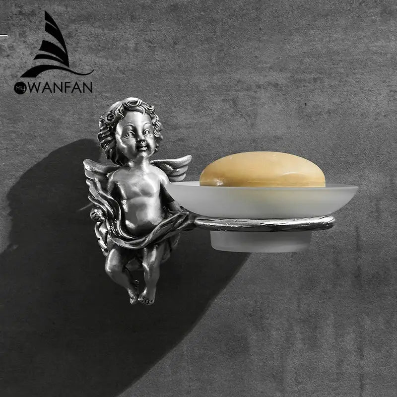 Angel style gold soap dish with frosted tray for bathroom