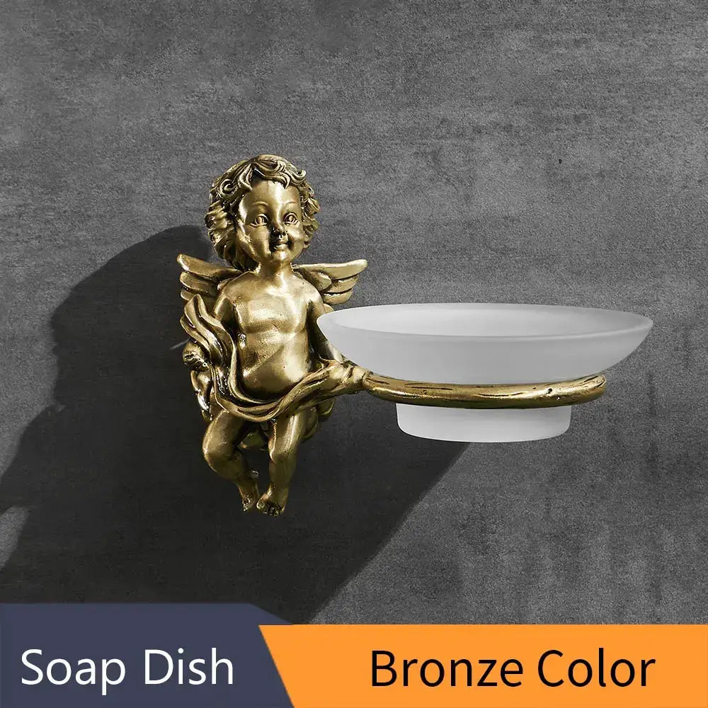Angel style gold soap dish with frosted tray for bathroom