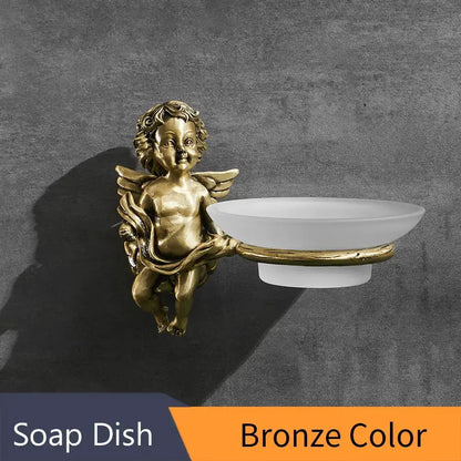 Angel style gold soap dish with frosted tray for bathroom