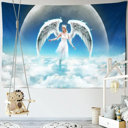 Bohemian angel blue moon tapestry wall hanging bedroom decor