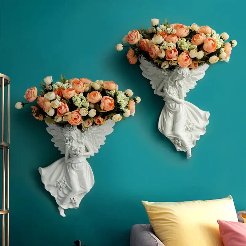White angel vase wall decoration living room cupid flowerpot