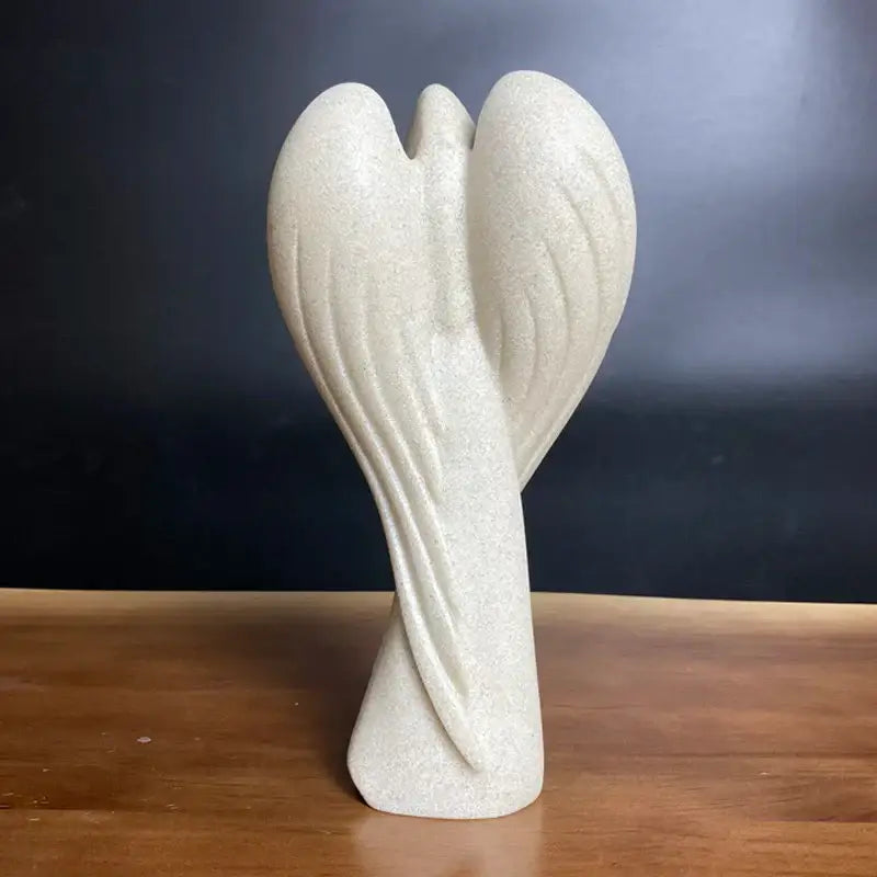 Serene white angel wing girl resin statue living room decor
