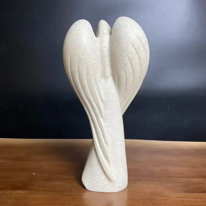Serene white angel wing girl resin statue living room decor
