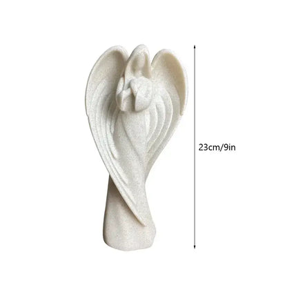 Serene white angel wing girl resin statue living room decor