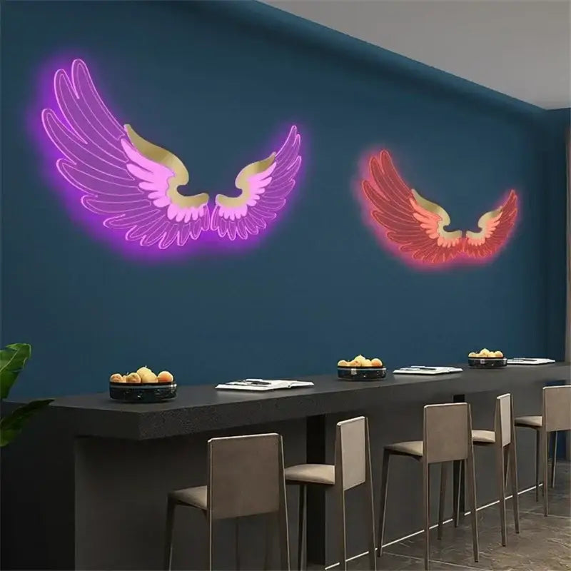 Purple & red-orange angel wings rgb led wall lamp bedroom decor