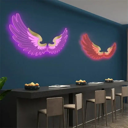 Purple & red-orange angel wings rgb led wall lamp bedroom decor