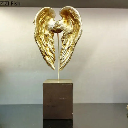 Golden angel wings sculpture desk ornament for living room