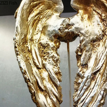 Golden angel wings sculpture desk ornament for living room