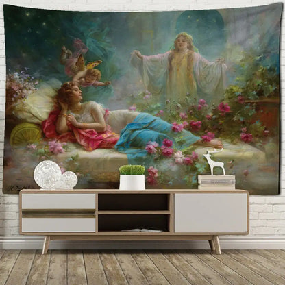 Classical beauty misty oil painting tapestry bedroom wall hanging