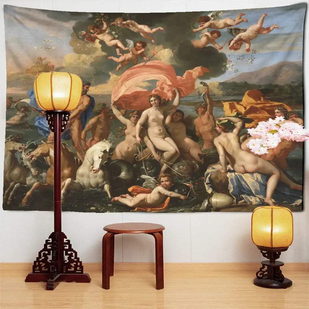 Classical beauty misty oil painting tapestry bedroom wall hanging