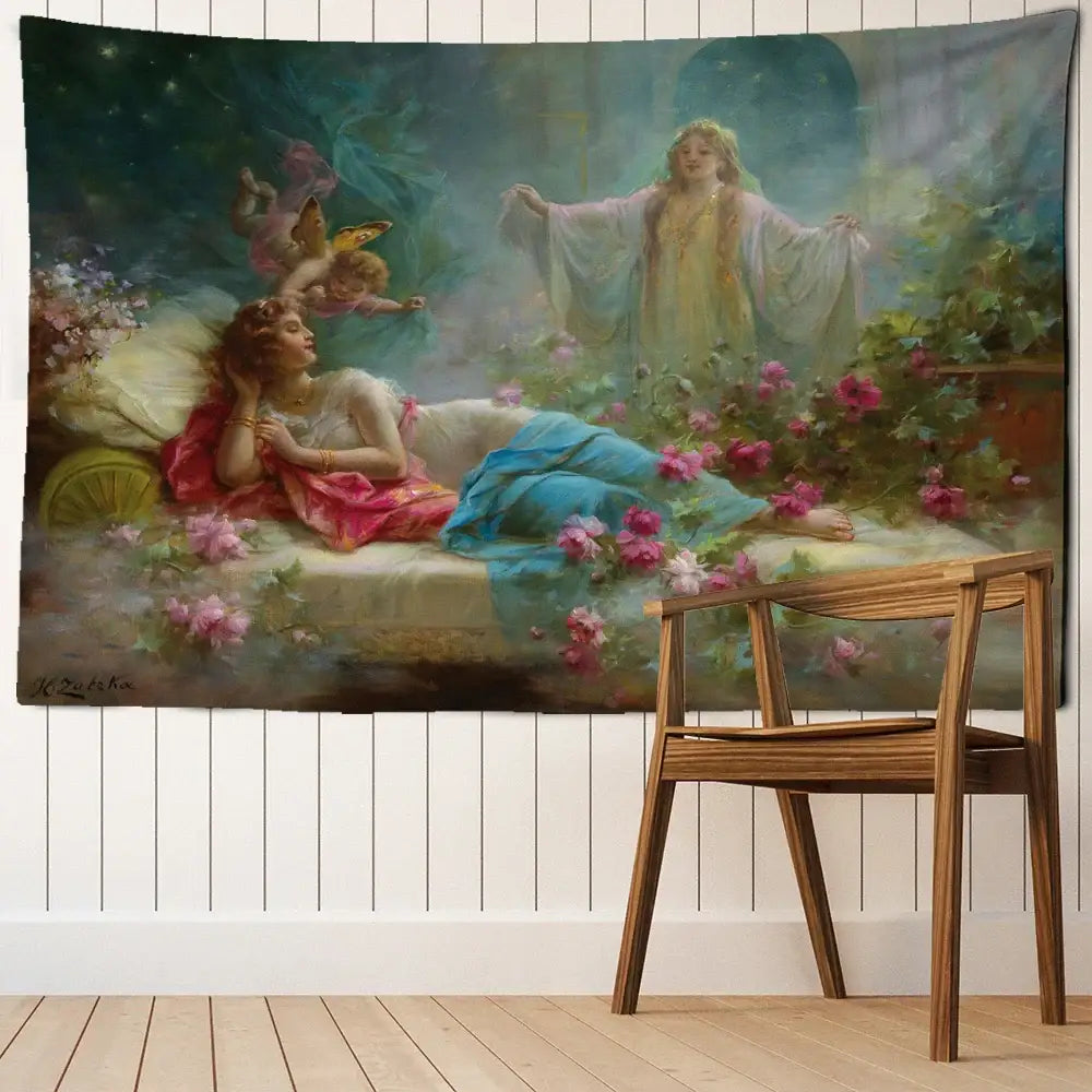 Classical beauty misty oil painting tapestry bedroom wall hanging