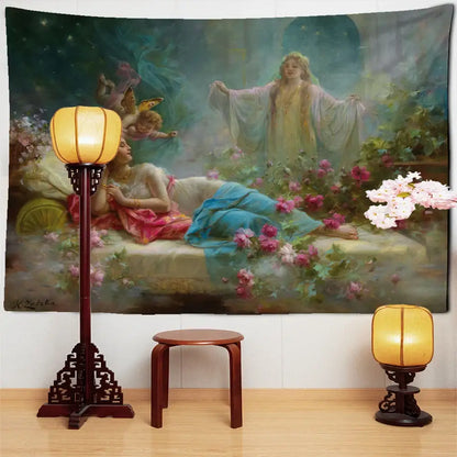 Classical beauty misty oil painting tapestry bedroom wall hanging