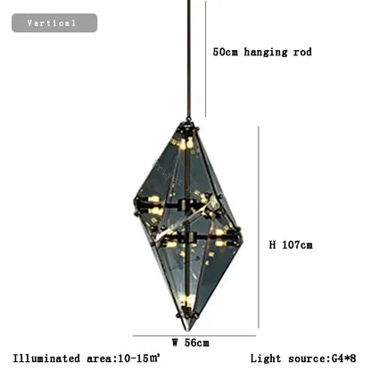 Angular diamond glass chandelier dining room pendant light